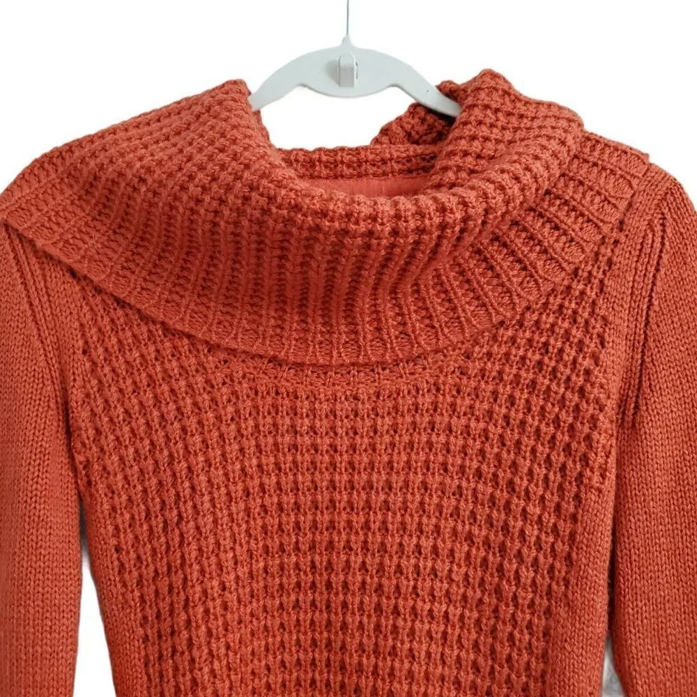Angel of the North Anthropologie‎ Sweater XS Wool Mohair Orange Waffle Cowl Neck